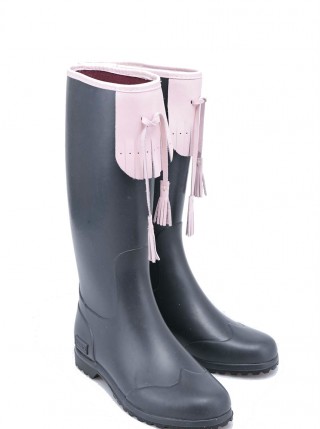 Cizme de cauciuc gri inchis si roz cu ciucuri Novesta Adleta