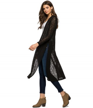 Cardigan dama cu crapaturi laterale Hacci Slub Cheap&Chic Negru
