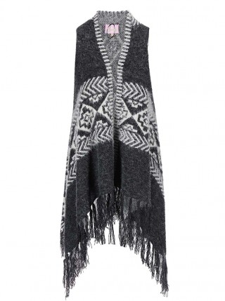 Vesta cu franjuri gri cu alb