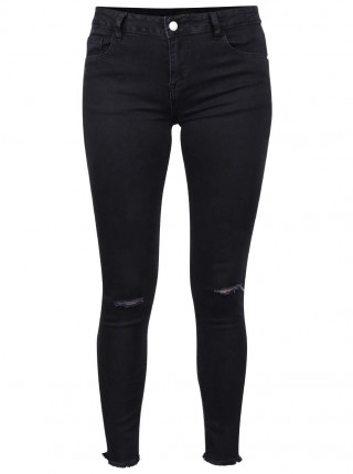 Blugi skinny negri cu taieturi