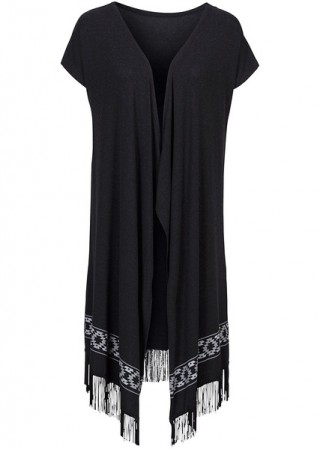 Vesta neagra tricotata cu franjuri
