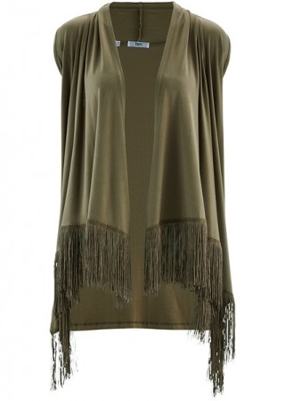 Vesta kaki cu franjuri