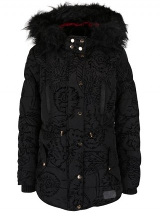 Geaca de iarna groasa, neagra cu model floral