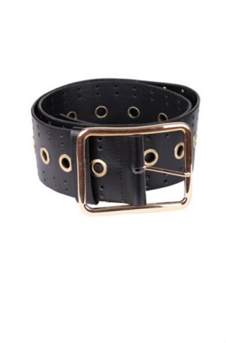 Curea neagra cu aplicatii metalice aurii si catarama