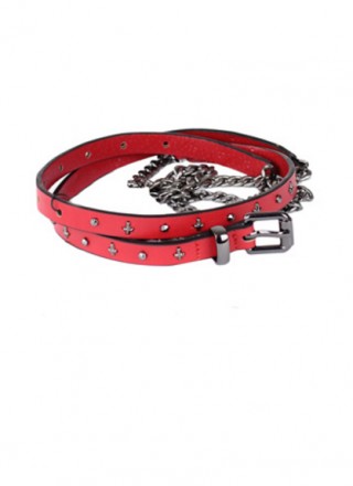 Curea rosie cu aplicatii metalice decorative si lant