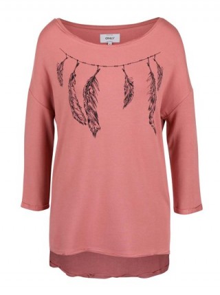 Hanorac roz asimetric cu imprimeu