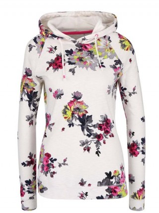 Hanorac alb cu imprimeu floral si gluga