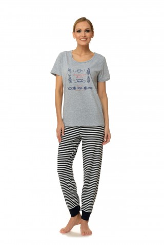 Pijama gri cu bleumarin din bumbac