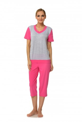 Pijama gri cu ciclam din bumbac