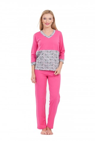Pijama ciclam cu gri din bumbac