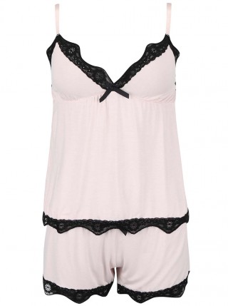 Pijamale scurte roz cu dantela ICONE Sienna