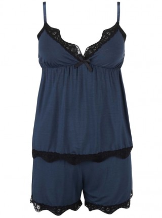 Pijamale albastre cu dantela neagra ICONE Sienna