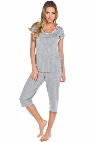 Pijama lunga gri cu puncte albe