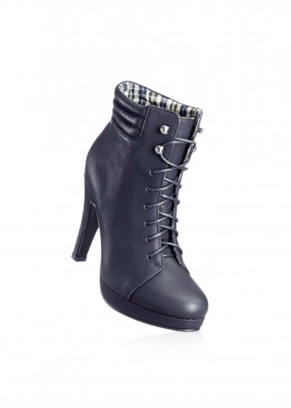 Botine negre cu sireturi si toc inalt