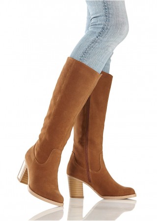 Cizme maro cu toc gros