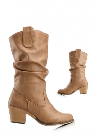 Cizme maro cu toc gros