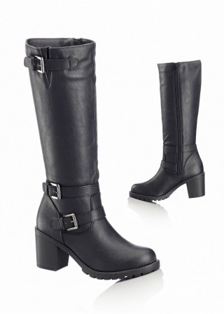 Cizme negre inalte cu toc gros