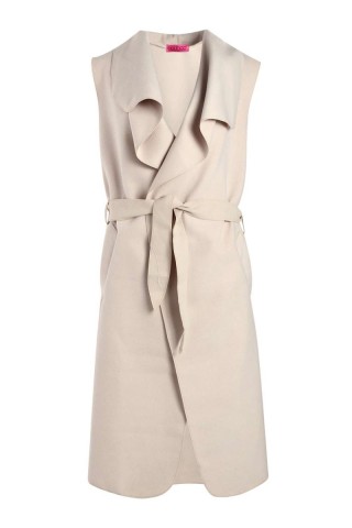 Vesta trendy, de culoare bej, cu buzunare si revere late