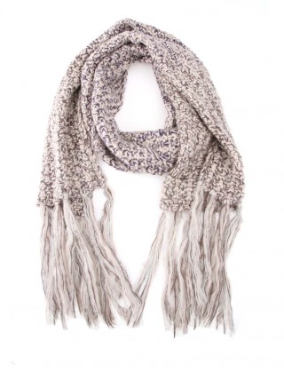 Fular de dama albastru cu bej si franjuri