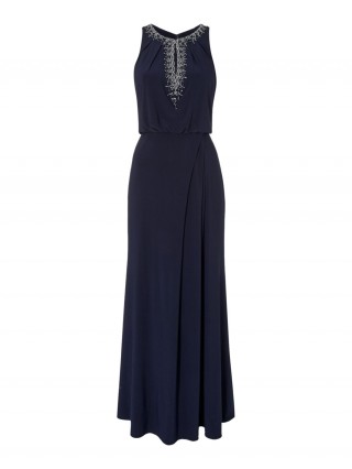 Rochie de seara eleganta, de culoare bleumarin, cu paiete si margelute