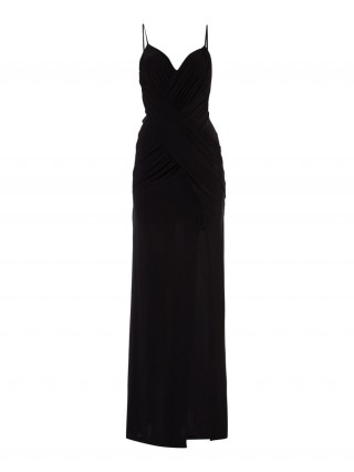 Rochie lunga moderna, neagra, cu decolteu adanc