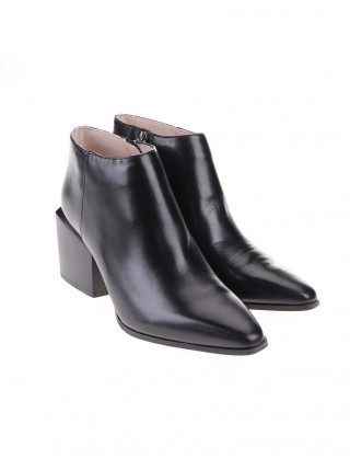 Botine negre din piele cu toc