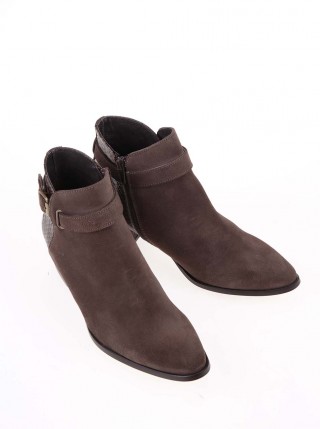 Botine din piele maro cu tipar de piele de sarpe OJJU