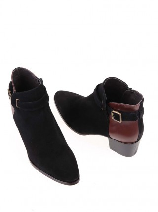 Botine din piele maro cu negru OJJU