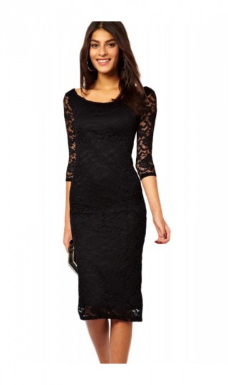 Rochie midi din dantela neagra