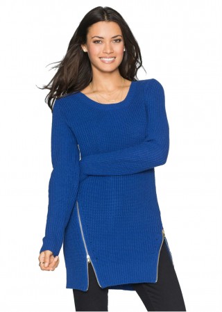 Pulover lung cu fermoare