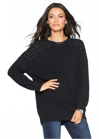 Pulover lung cu aplicatii