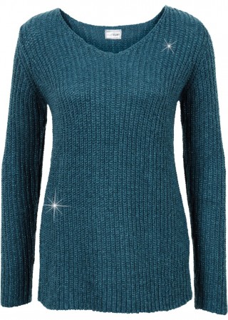 Pulover cu aspect lucios albastru-petrol