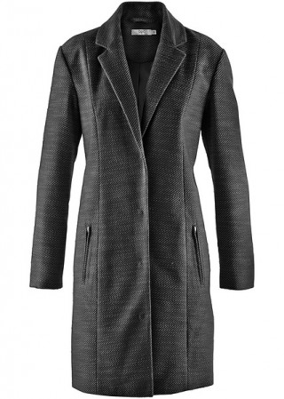 Palton din material cu structura negru/ecru