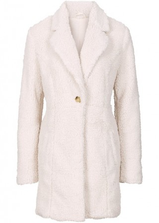 Palton scurt, imitatie de blana ecru