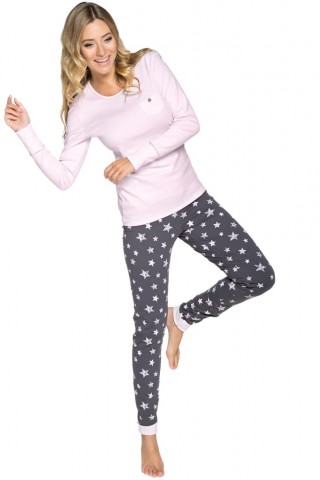 Pijama din bumbac, bicolora, cu stelute