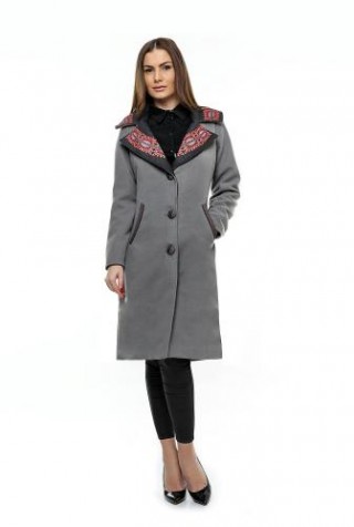 Palton gri din lana cu guler imprimat, fabricat in Romania