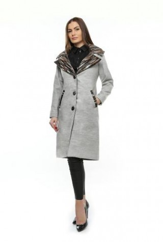 Palton gri din lana cu guler de stofa, fabricat in Romania