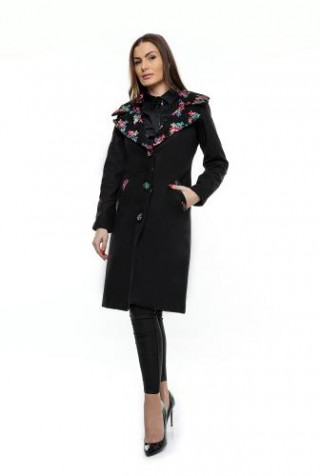 Palton din lana cu guler din stofa 3D, fabricat in Romania