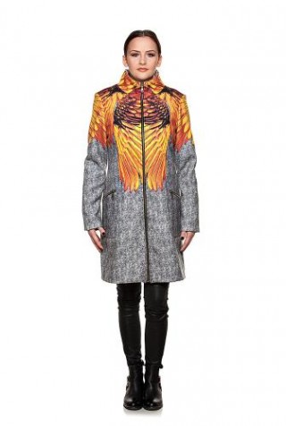 Palton gri din stofa cu imprimeu, fabricat in Romania