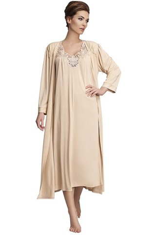 Halat de baie crem, lung, elegant