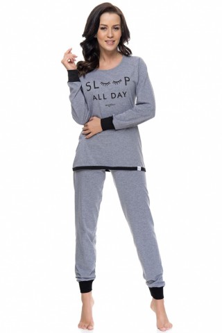 Pijamale lungi gri cu mesaj "Sleep All Day"