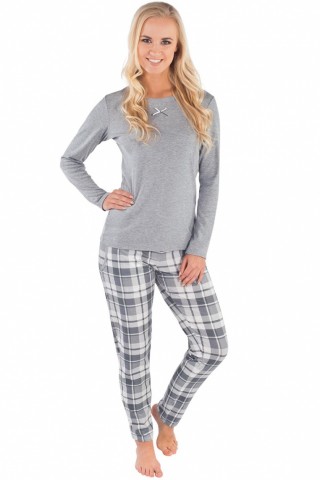 Pijamale gri cu pantaloni in carouri