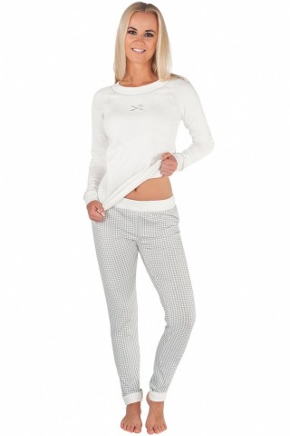 Pijamale lungi, albe, cu pantaloni in carouri