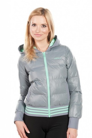 Geaca de iarna gri cu gluga Adidas