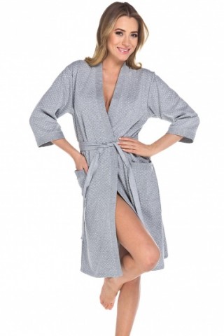 Halat de baie gri cu bulinute albe