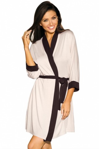 Halat de baie din material fin, roz cu margini negre