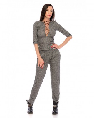 Trening din bumbac cu bluza cu snur