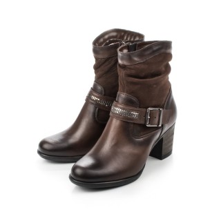 Botine maro din piele cu toc gros