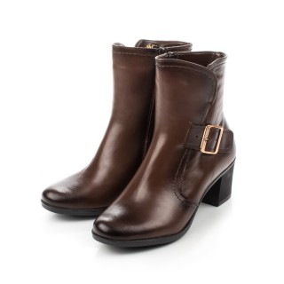 Botine maro din piele cu toc gros si catarama