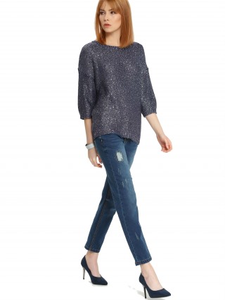 Pulover cu maneci 3/4 si particule sclipitoare